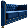 Chesterfield Velvet Sofa 84.65 Inch For Living Room Blue Color Blue Velvet Wood Primary Living Space Tufted Back Modern Rolled Arms Foam Velvet 3 Seat