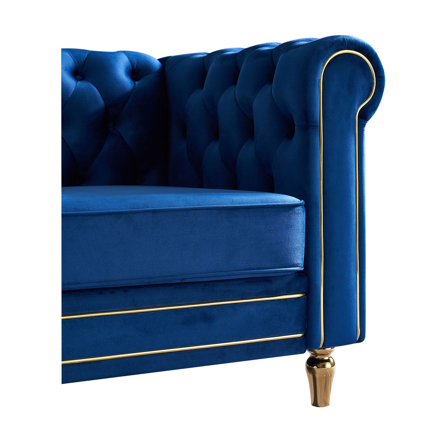 Chesterfield Velvet Sofa 84.65 Inch For Living Room Blue Color Blue Velvet Wood Primary Living Space Tufted Back Modern Rolled Arms Foam Velvet 3 Seat
