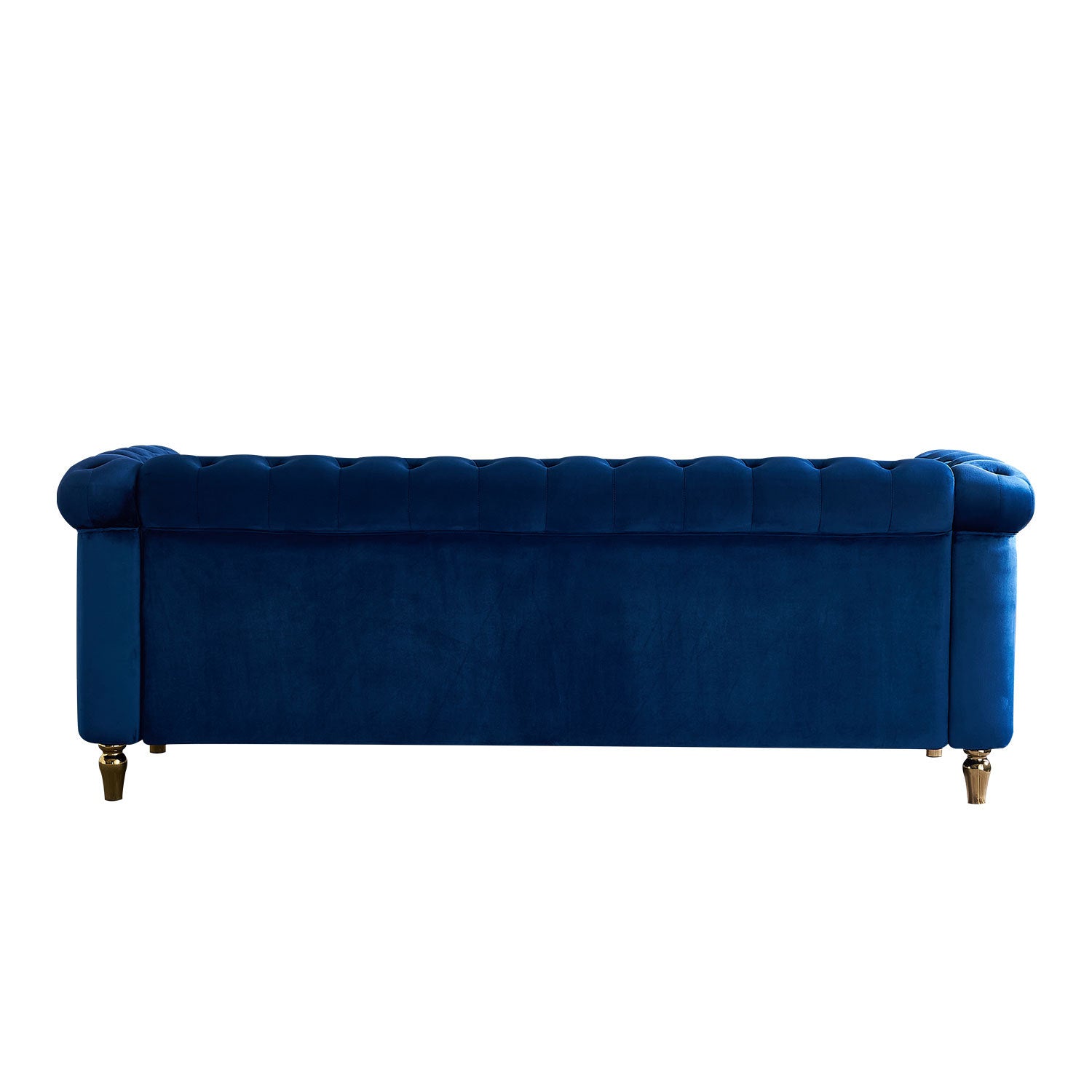 Chesterfield Velvet Sofa 84.65 Inch For Living Room Blue Color Blue Velvet Wood Primary Living Space Tufted Back Modern Rolled Arms Foam Velvet 3 Seat