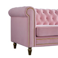 Chesterfield Velvet Sofa 84.65 Inch For Living Room Pink Color Pink Velvet Wood Primary Living Space Tufted Back Modern Rolled Arms Foam Velvet 3 Seat
