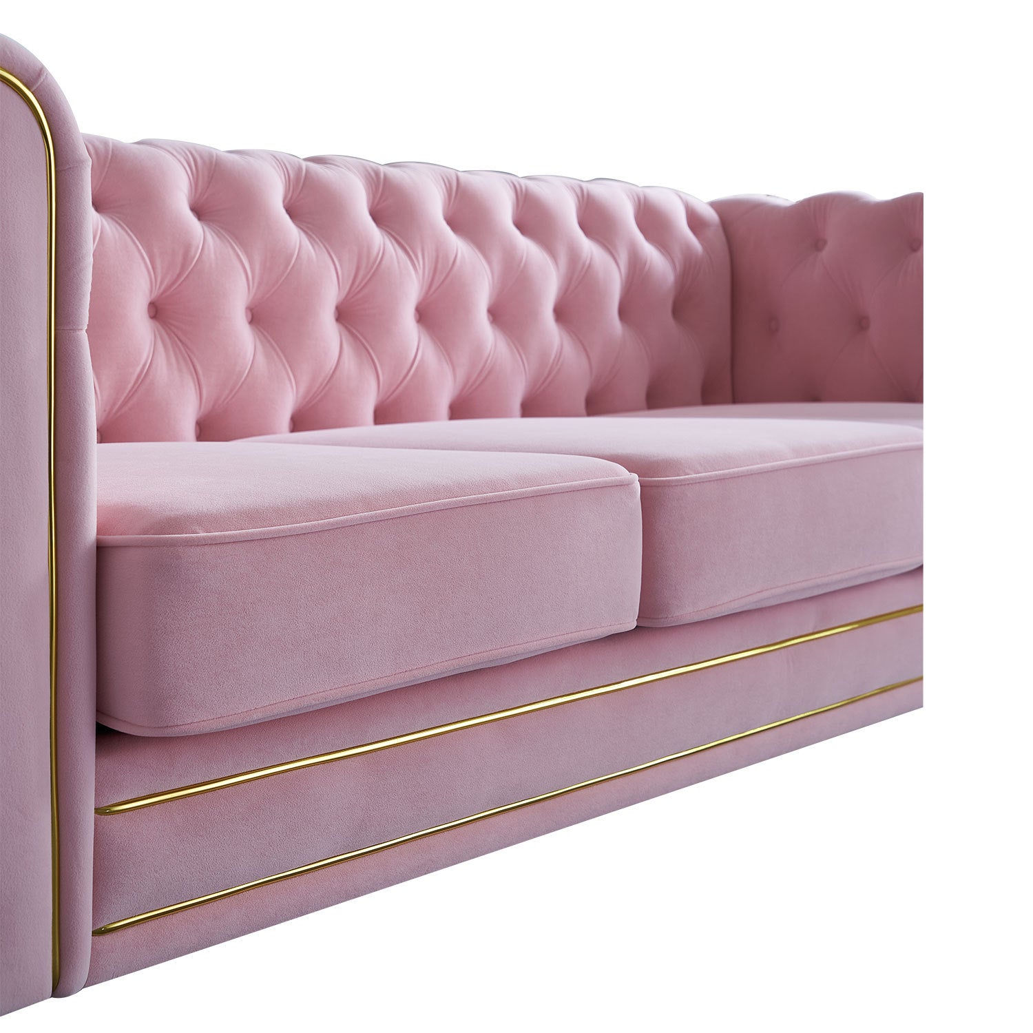 Chesterfield Velvet Sofa 84.65 Inch For Living Room Pink Color Pink Velvet Wood Primary Living Space Tufted Back Modern Rolled Arms Foam Velvet 3 Seat