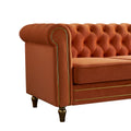 Chesterfield Velvet Sofa 84.65 Inch For Living Room Orange Color Orange Velvet Wood Primary Living Space Tufted Back Modern Rolled Arms Foam Velvet 3 Seat