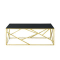 Modern Rectangular Coffee Accent Table With Black Tempered Glass Top And Stainless Steel Frame For Living Room Bedroom Gold Polished Golden Stainless Steel