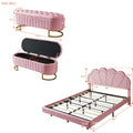 2 Pieces Bedroom Sets,Queen Size Upholstered Led Platform Bed With Storage Ottoman Velvet,Pink Pink Velvet