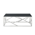 Modern Rectangular Coffee Accent Table With Black Tempered Glass Top And Stainless Steel Frame For Living Room Bedroom Polished Chrome Chrome Stainless Steel
