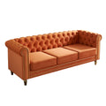 Chesterfield Velvet Sofa 84.65 Inch For Living Room Orange Color Orange Velvet Wood Primary Living Space Tufted Back Modern Rolled Arms Foam Velvet 3 Seat