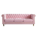 Chesterfield Velvet Sofa 84.65 Inch For Living Room Pink Color Pink Velvet Wood Primary Living Space Tufted Back Modern Rolled Arms Foam Velvet 3 Seat