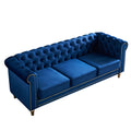 Chesterfield Velvet Sofa 84.65 Inch For Living Room Blue Color Blue Velvet Wood Primary Living Space Tufted Back Modern Rolled Arms Foam Velvet 3 Seat