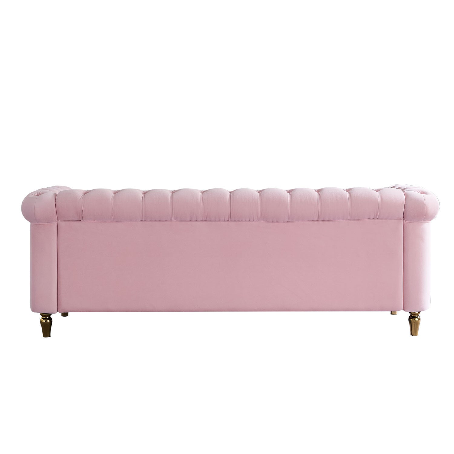 Chesterfield Velvet Sofa 84.65 Inch For Living Room Pink Color Pink Velvet Wood Primary Living Space Tufted Back Modern Rolled Arms Foam Velvet 3 Seat