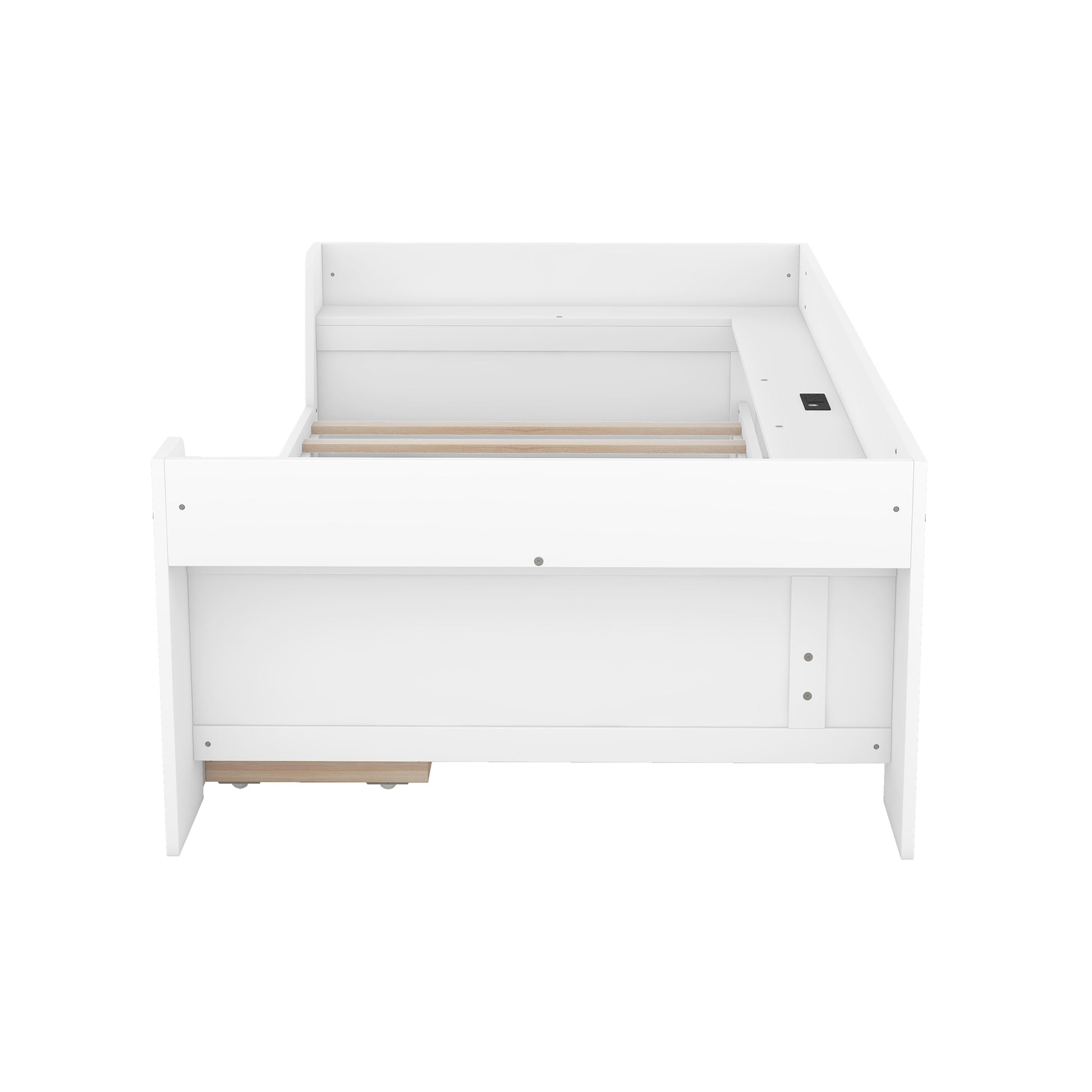 Twin Size Daybed With Shelves, Drawers And Built In Charging Station, White White Pine