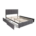 Queen Size Upholstered Linen Fabric Trundle Bed With Drawers Grey Box Spring Not Required Queen Grey Wood Bedroom American Design Bed Frame Linen Linen