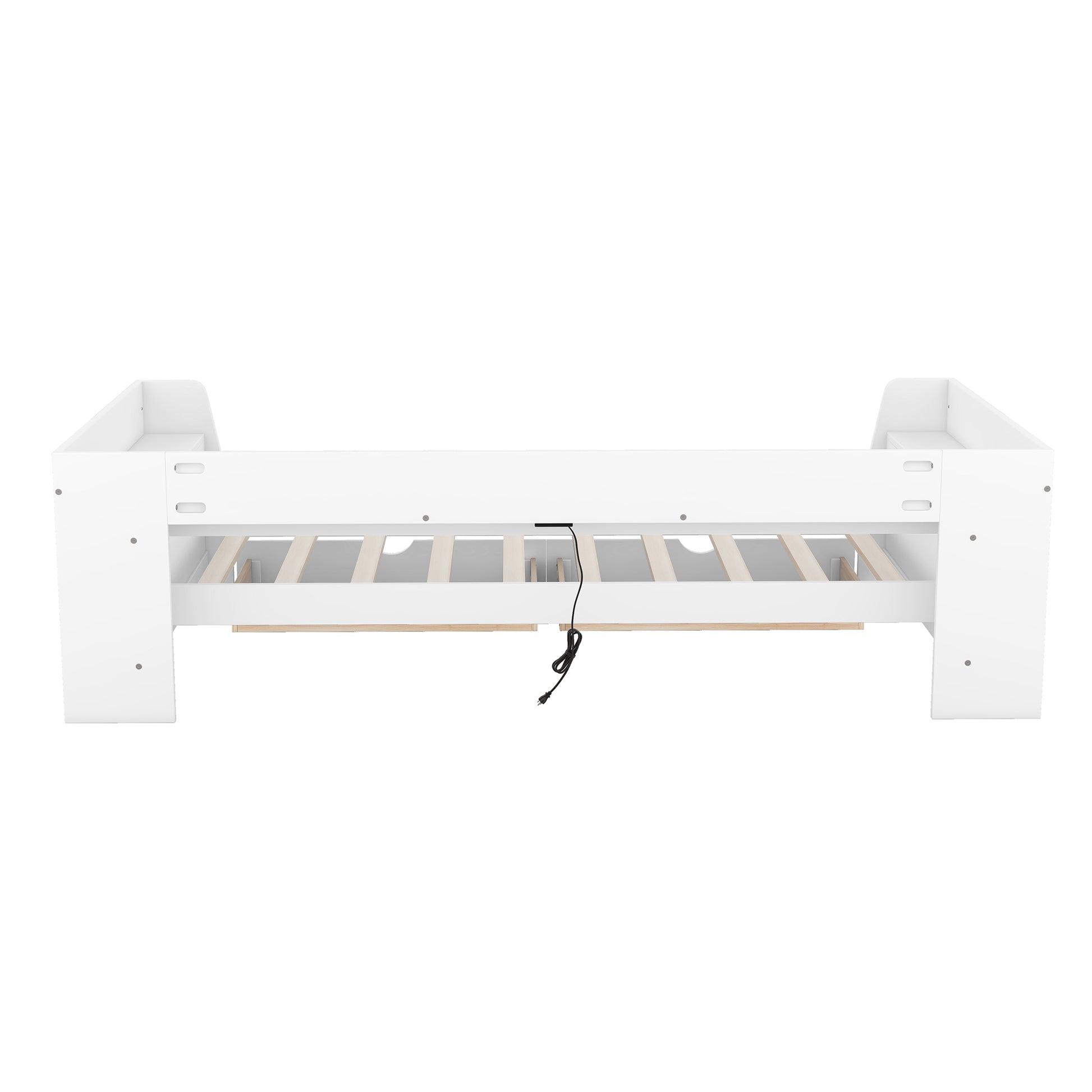 Twin Size Daybed With Shelves, Drawers And Built In Charging Station, White White Pine
