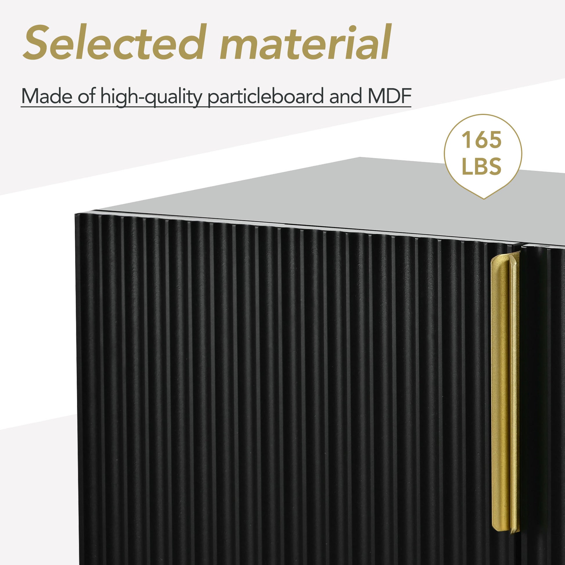 Modern Elegant 4 Door Sideboard Gold Metal Handle Buffet Cabinet For Dining Room, Living Room, Bedroom, Hallway Black Black Particle Board
