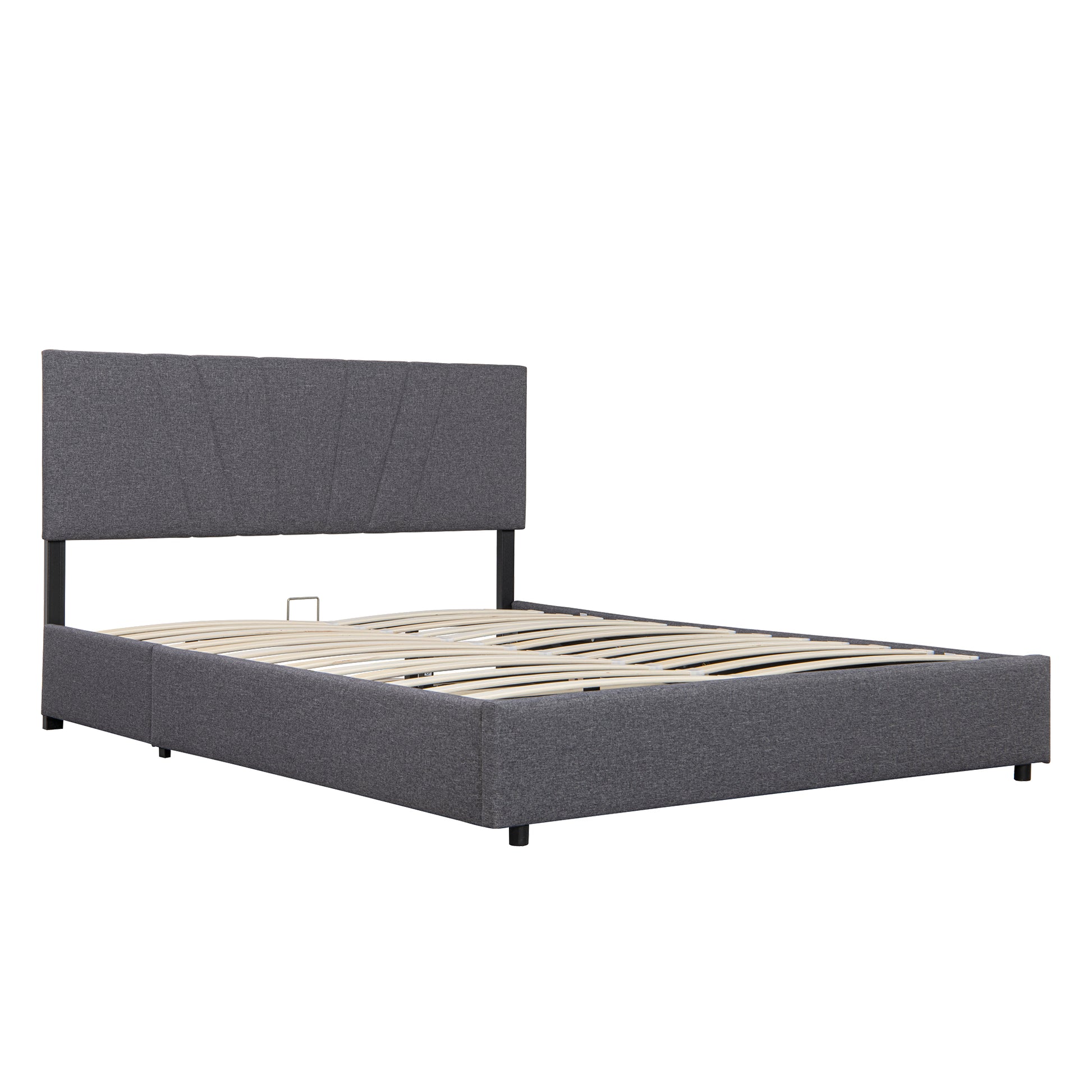Queen Upholstered Platform Bed With Lifting Storage, Queen Size Bed Frame With Storage And Tufted Headboard,Wooden Queen Platform Bed For Kids Teens Adults,No Box Spring Needed Queen, Grey Box Spring Not Required Queen Grey Wood Bedroom American Design