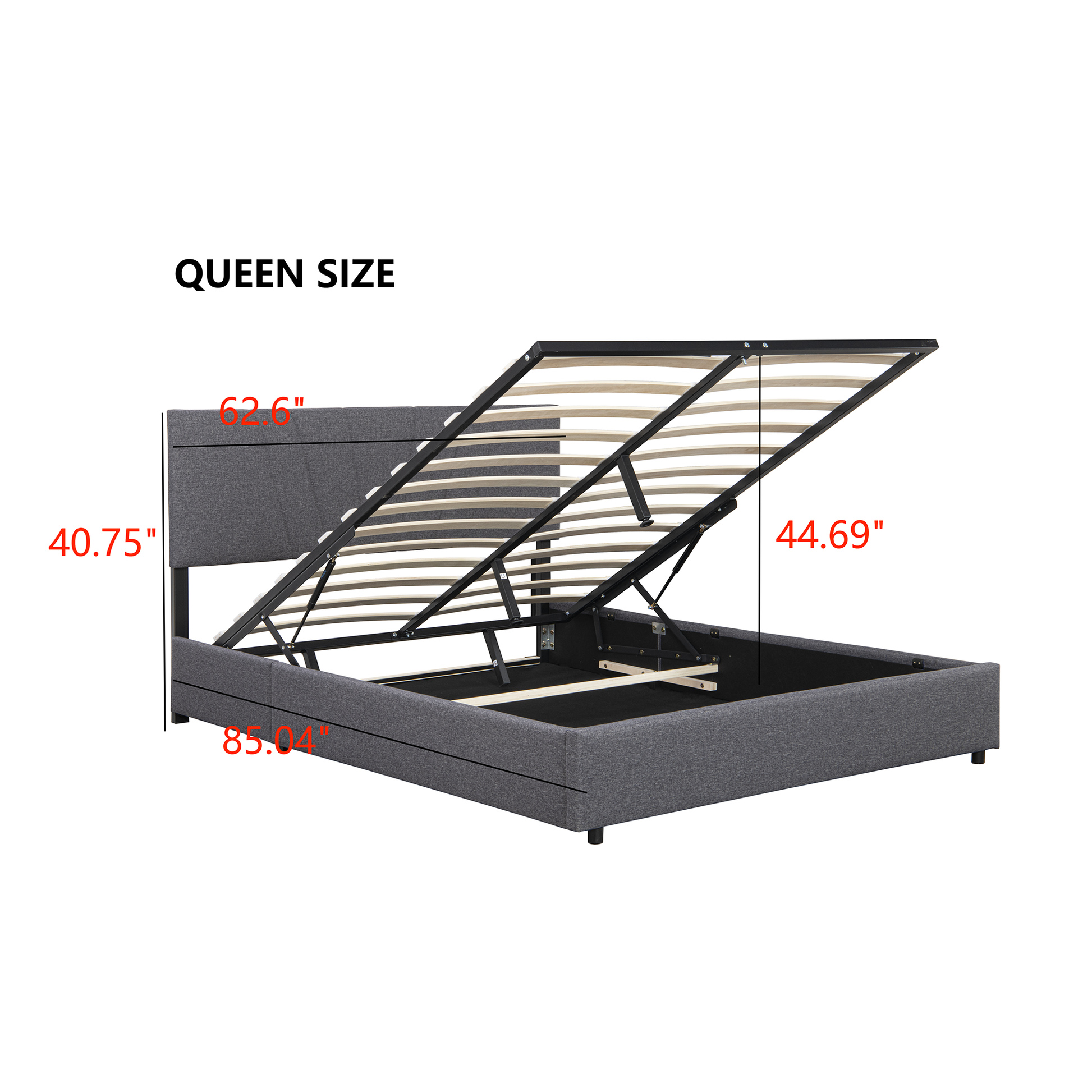 Queen Upholstered Platform Bed With Lifting Storage, Queen Size Bed Frame With Storage And Tufted Headboard,Wooden Queen Platform Bed For Kids Teens Adults,No Box Spring Needed Queen, Grey Box Spring Not Required Queen Grey Wood Bedroom American Design