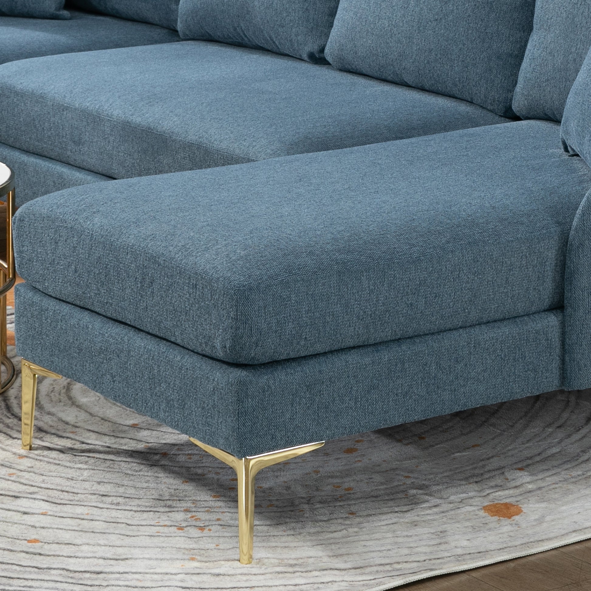 110'' Wide Reversible Left Or Right Chaise Of Sectional Sofa U Shape Convertible Sofa Couch 4 Seat Couch With Chaise Lounge Upholstered For Living Room, Apartment, Office, Blue Polyester Blend Blue Foam Polyester