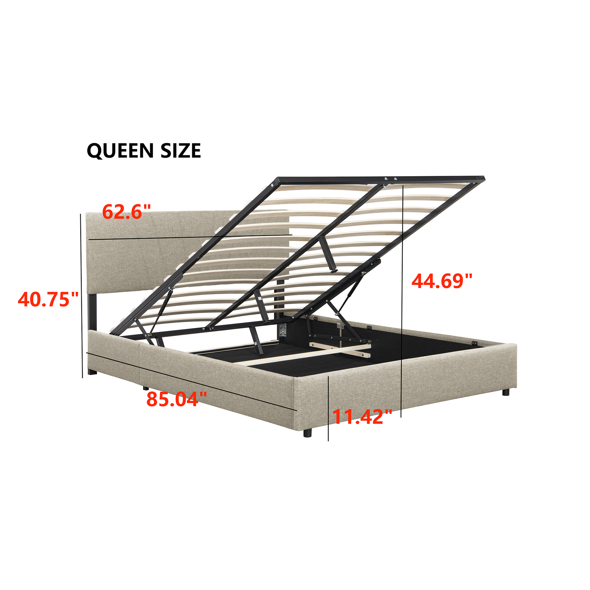 Queen Upholstered Platform Bed With Lifting Storage, Queen Size Bed Frame With Storage And Tufted Headboard,Wooden Queen Platform Bed For Kids Teens Adults,No Box Spring Needed Queen, Beige Box Spring Not Required Queen Light Beige Wood Bedroom American