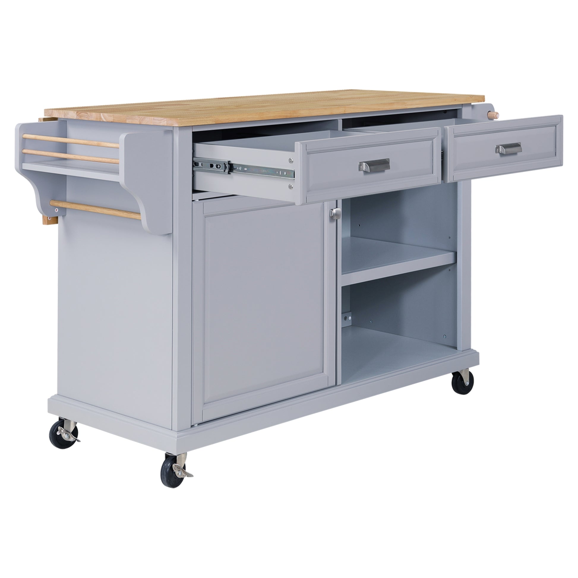 Cambridge Natural Wood Top Kitchen Island With Storage Gray Solid Wood Mdf