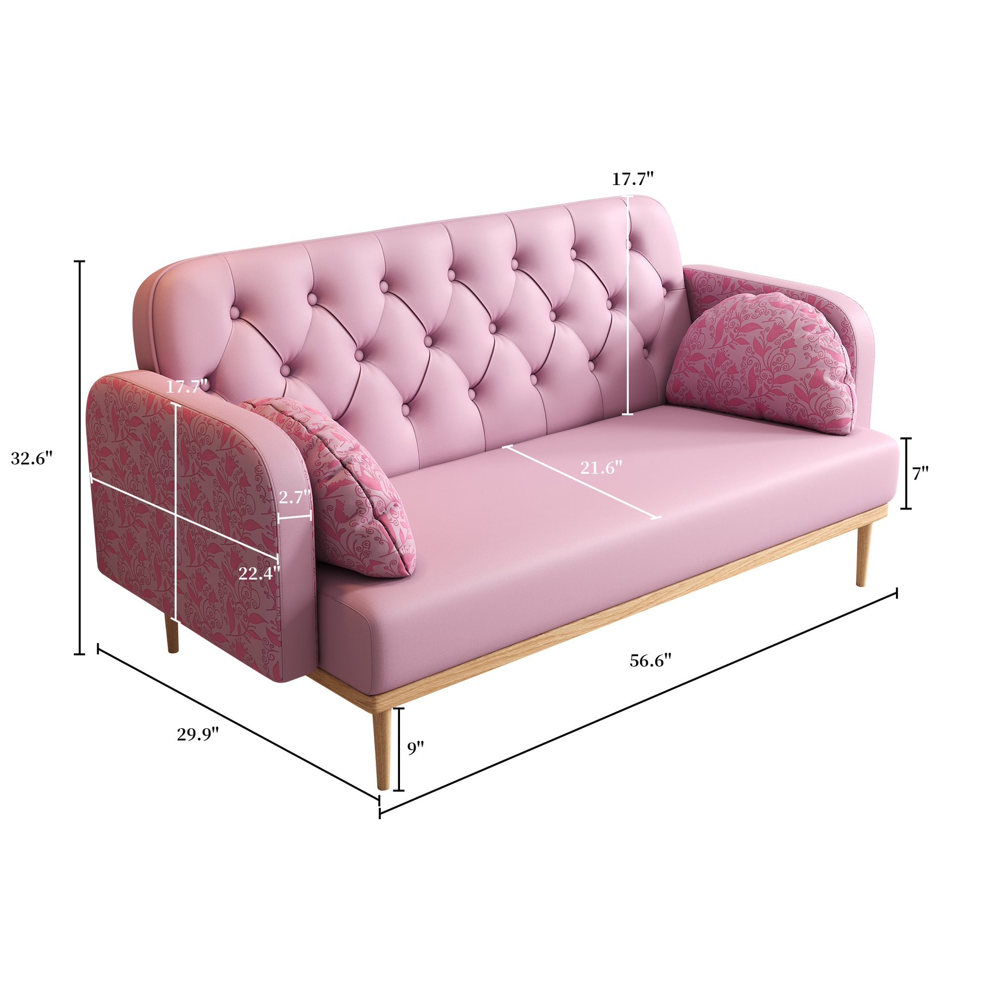 Loveseat Sofa With Tulip Pattern Modern Upholstered Two Seater Pu Sofa With 2 Dumpling Shaped Throw Pillows With Tulip Patterns Light Pink Tech Cloth Solid Wood 2 Seat