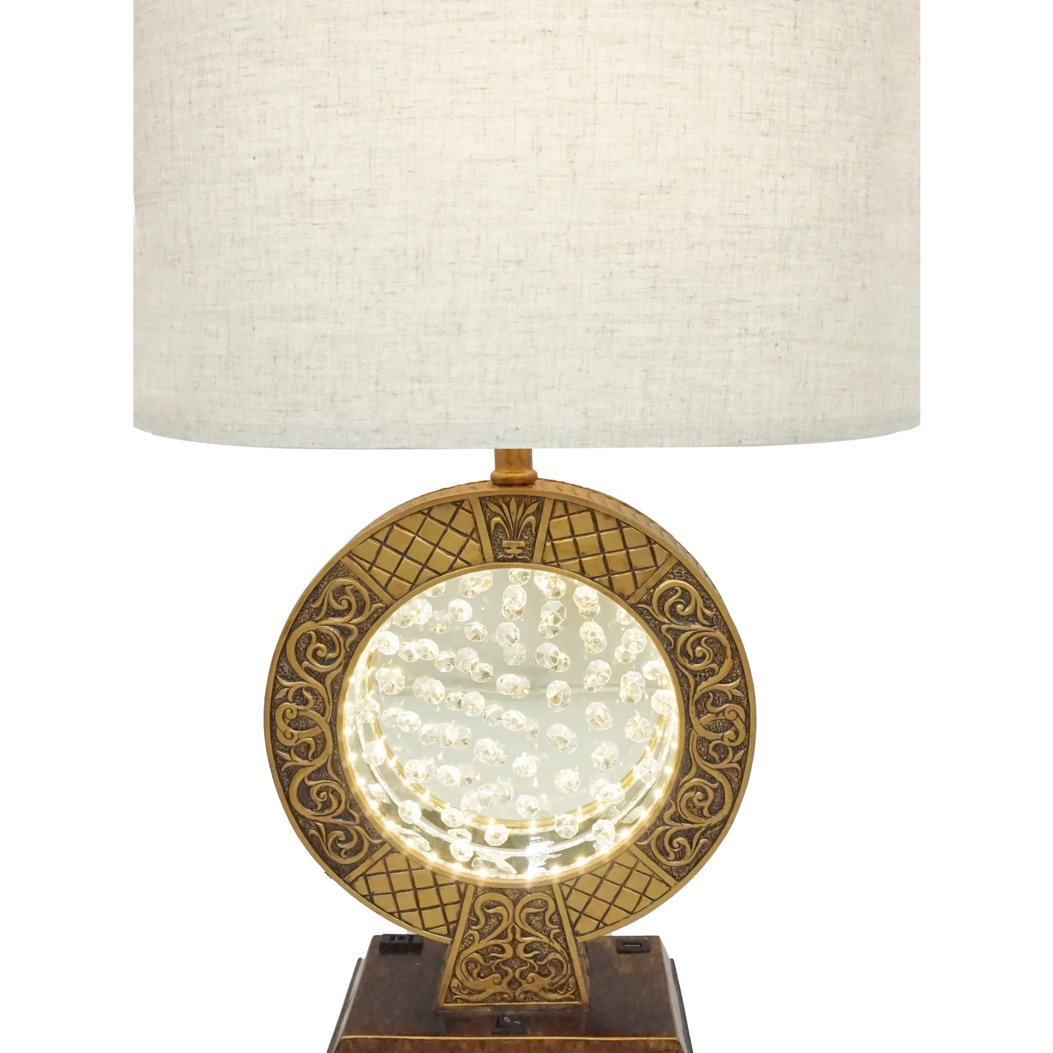 28" Antique Polyresin Table Lamp With Floating Crystal Decor On Center Antique Brown Polyresin