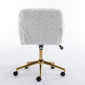Office Chair,Artificial Rabbit Hair Home Office Chair With Golden Metal Base,Adjustable Desk Chair Swivel Office Chair,Vanity Chair Beige Beige Bedroom Foam Velvet