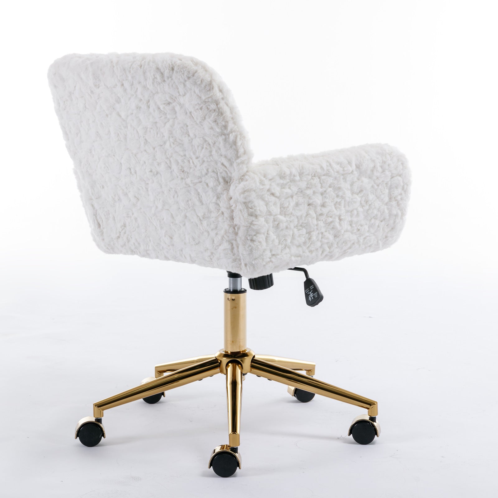 Office Chair,Artificial Rabbit Hair Home Office Chair With Golden Metal Base,Adjustable Desk Chair Swivel Office Chair,Vanity Chair Beige Beige Bedroom Foam Velvet