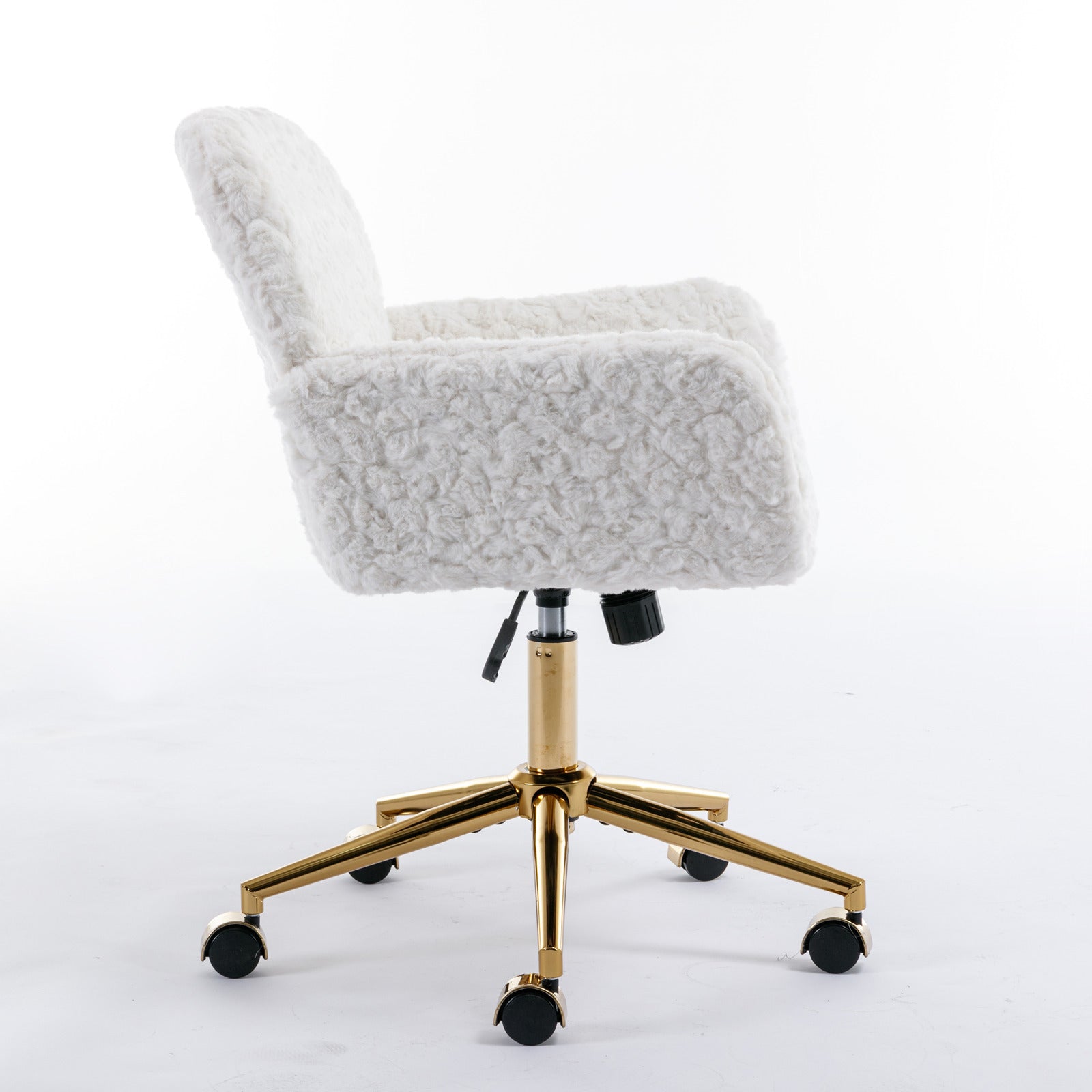 Office Chair,Artificial Rabbit Hair Home Office Chair With Golden Metal Base,Adjustable Desk Chair Swivel Office Chair,Vanity Chair Beige Beige Bedroom Foam Velvet