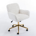 Office Chair,Artificial Rabbit Hair Home Office Chair With Golden Metal Base,Adjustable Desk Chair Swivel Office Chair,Vanity Chair Beige Beige Bedroom Foam Velvet