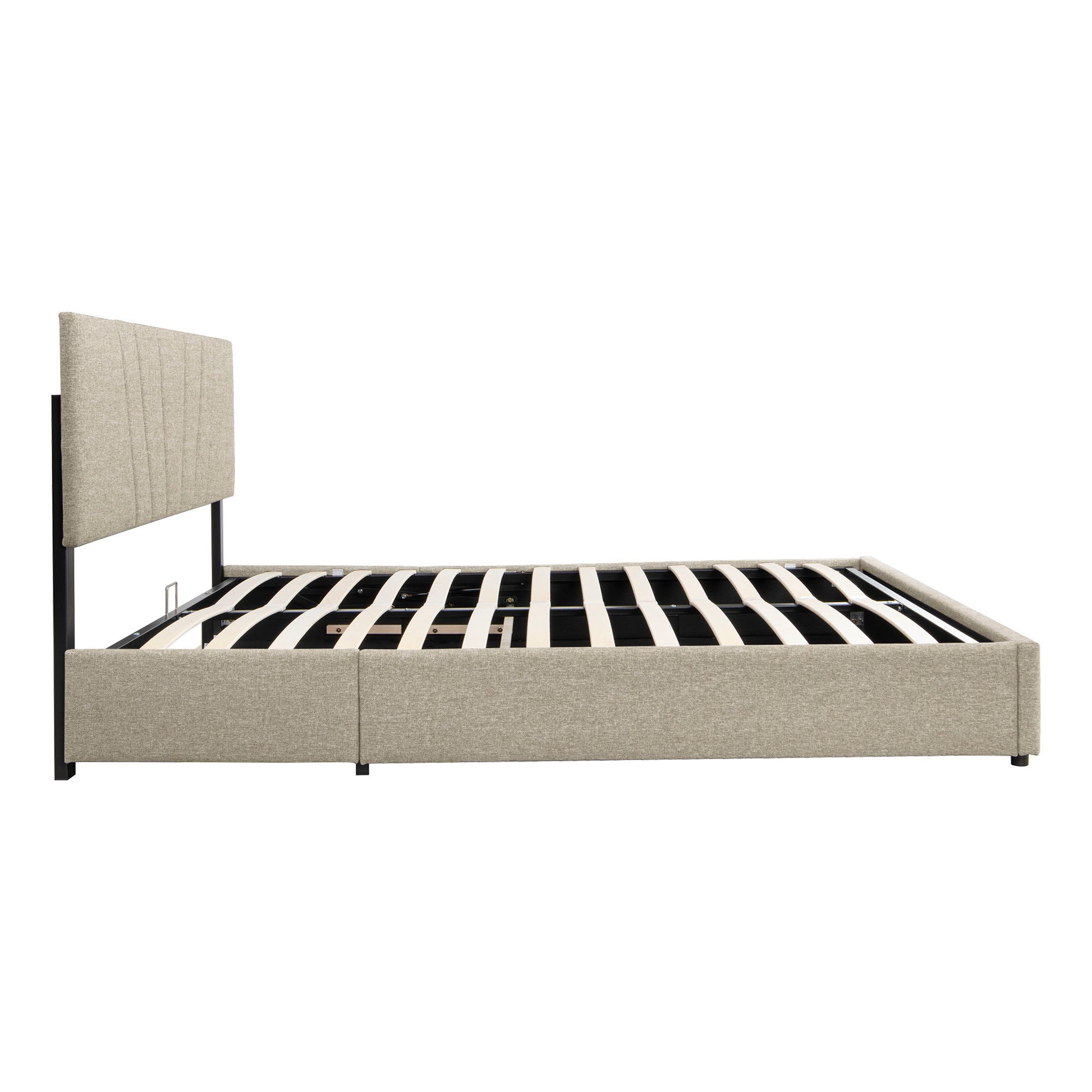 Full Upholstered Platform Bed With Lifting Storage, Full Size Bed Frame With Storage And Tufted Headboard,Wooden Full Platform Bed For Kids Teens Adults,No Box Spring Needed,Light Beige Box Spring Not Required Full Light Beige Wood Bedroom American