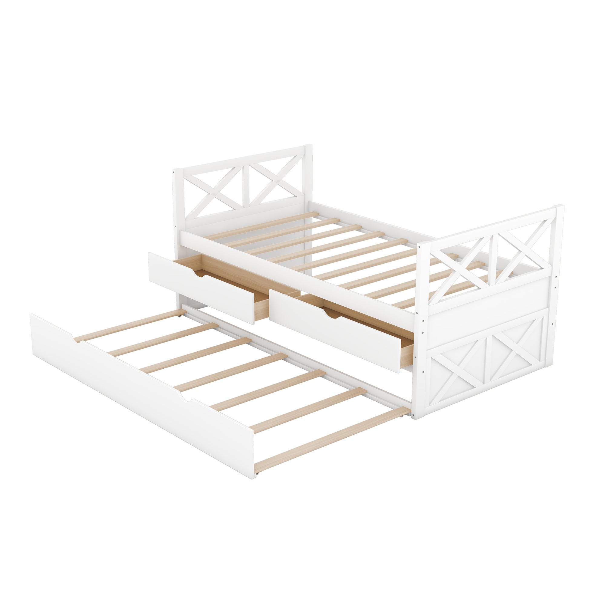 Multi Functional Daybed With Drawers And Trundle, White Box Spring Not Required Twin White Wood Daybeds Pine