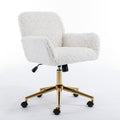 Office Chair,Artificial Rabbit Hair Home Office Chair With Golden Metal Base,Adjustable Desk Chair Swivel Office Chair,Vanity Chair Beige Beige Bedroom Foam Velvet