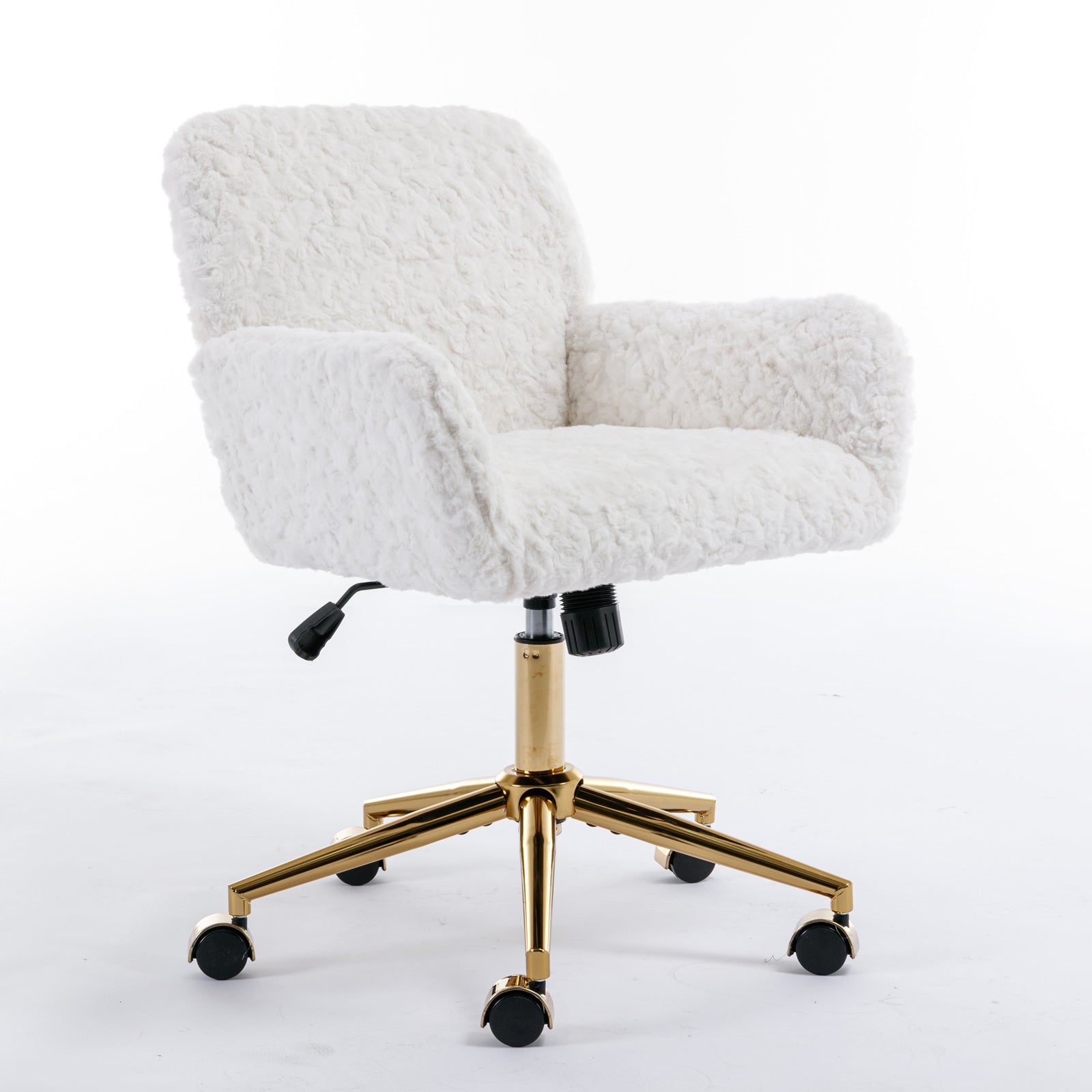 Office Chair,Artificial Rabbit Hair Home Office Chair With Golden Metal Base,Adjustable Desk Chair Swivel Office Chair,Vanity Chair Beige Beige Bedroom Foam Velvet