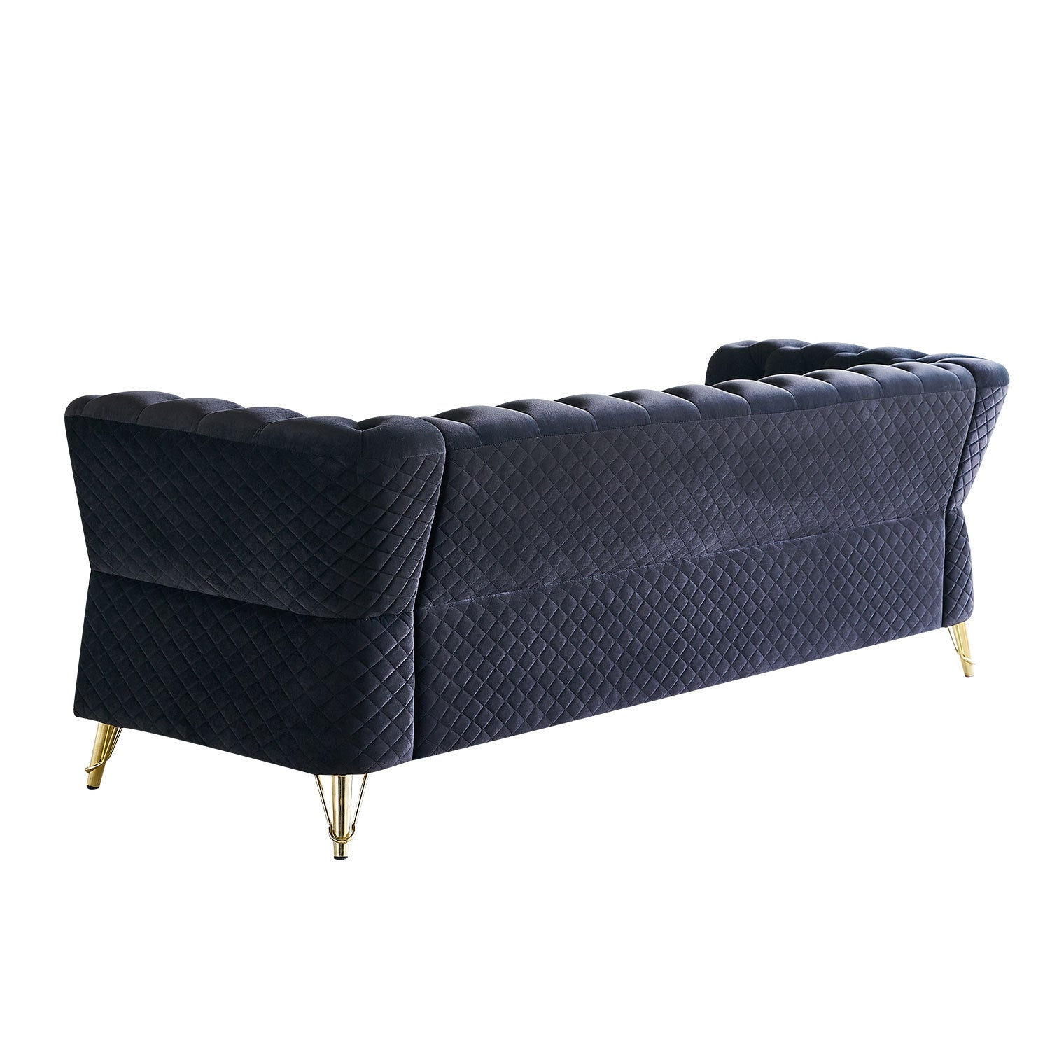 Modern Tufted Velvet Sofa 87.4 Inch For Living Room Black Color Black Velvet Wood Primary Living Space Tufted Back Modern Flared Arms Foam Velvet 2 Seat
