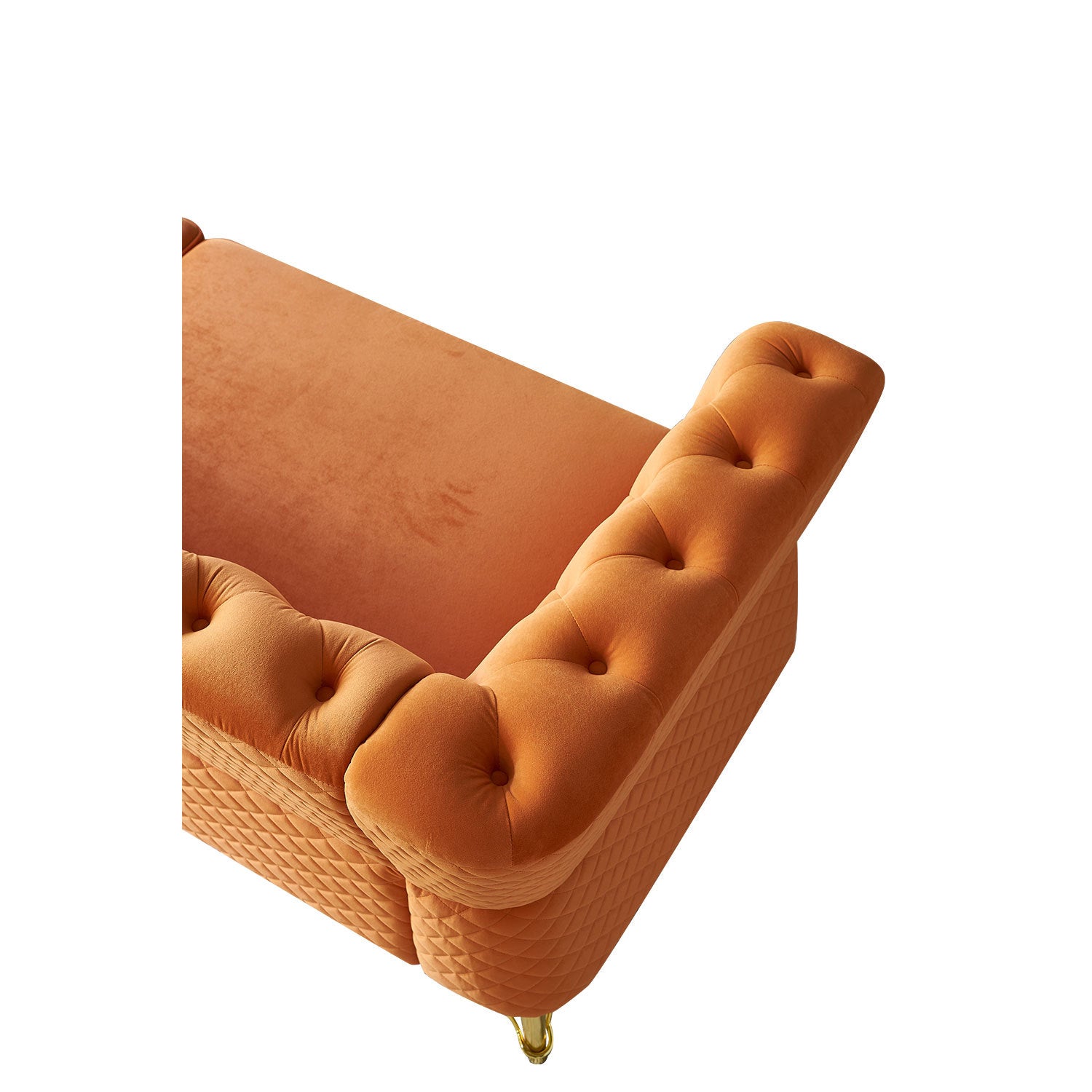Modern Tufted Velvet Sofa 87.4 Inch For Living Room Orange Color Orange Velvet Wood Primary Living Space Tufted Back Modern Flared Arms Foam Velvet 2 Seat