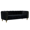 Modern Velvet Sofa 83.07 Inch For Living Room Black Color Black Velvet Wood Primary Living Space Tufted Back Modern Rolled Arms Foam Velvet 1 Seat