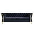 Modern Tufted Velvet Sofa 87.4 Inch For Living Room Black Color Black Velvet Wood Primary Living Space Tufted Back Modern Flared Arms Foam Velvet 2 Seat