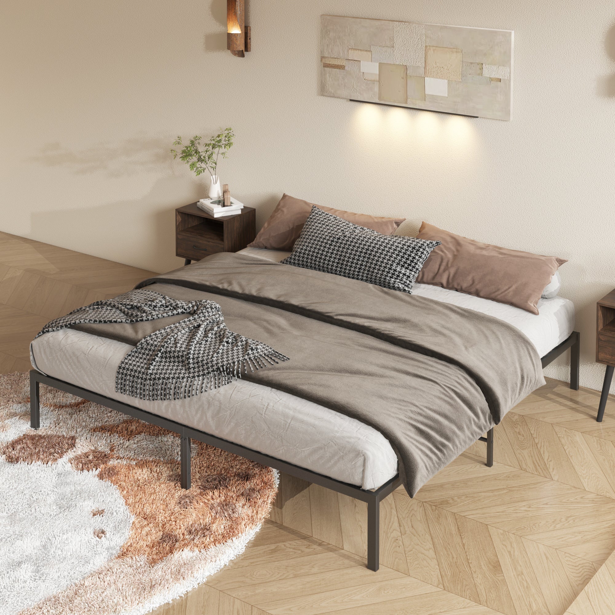 Metal Platform Bed Frame ,Sturdy Metal Frame, No Box Spring Needed King King Black Metal