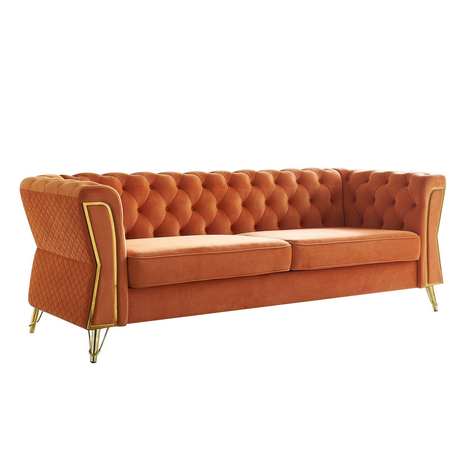 Modern Tufted Velvet Sofa 87.4 Inch For Living Room Orange Color Orange Velvet Wood Primary Living Space Tufted Back Modern Flared Arms Foam Velvet 2 Seat
