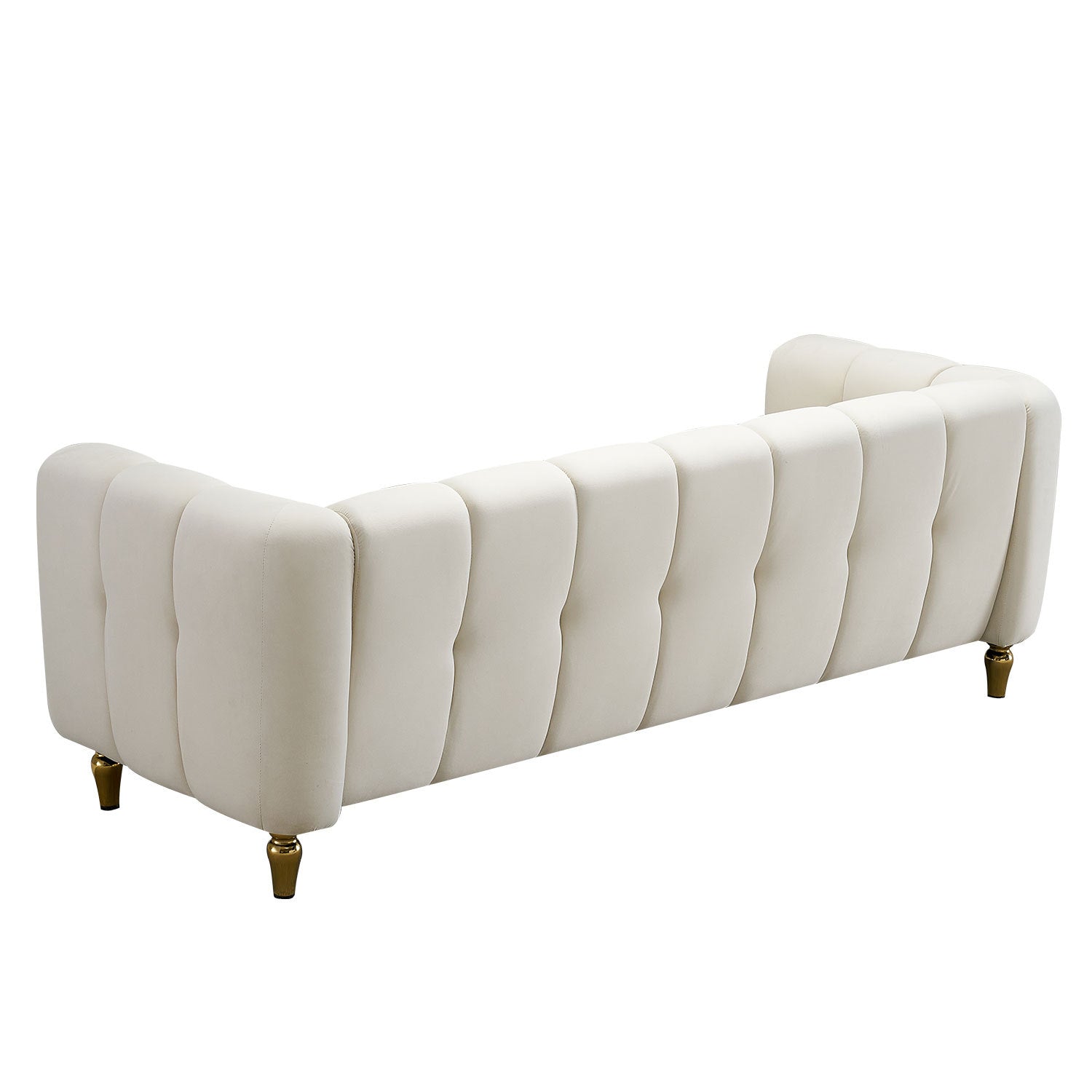 Modern Velvet Sofa 83.07 Inch For Living Room Beige Color Beige Velvet Wood Primary Living Space Tufted Back Modern Rolled Arms Foam Velvet 1 Seat