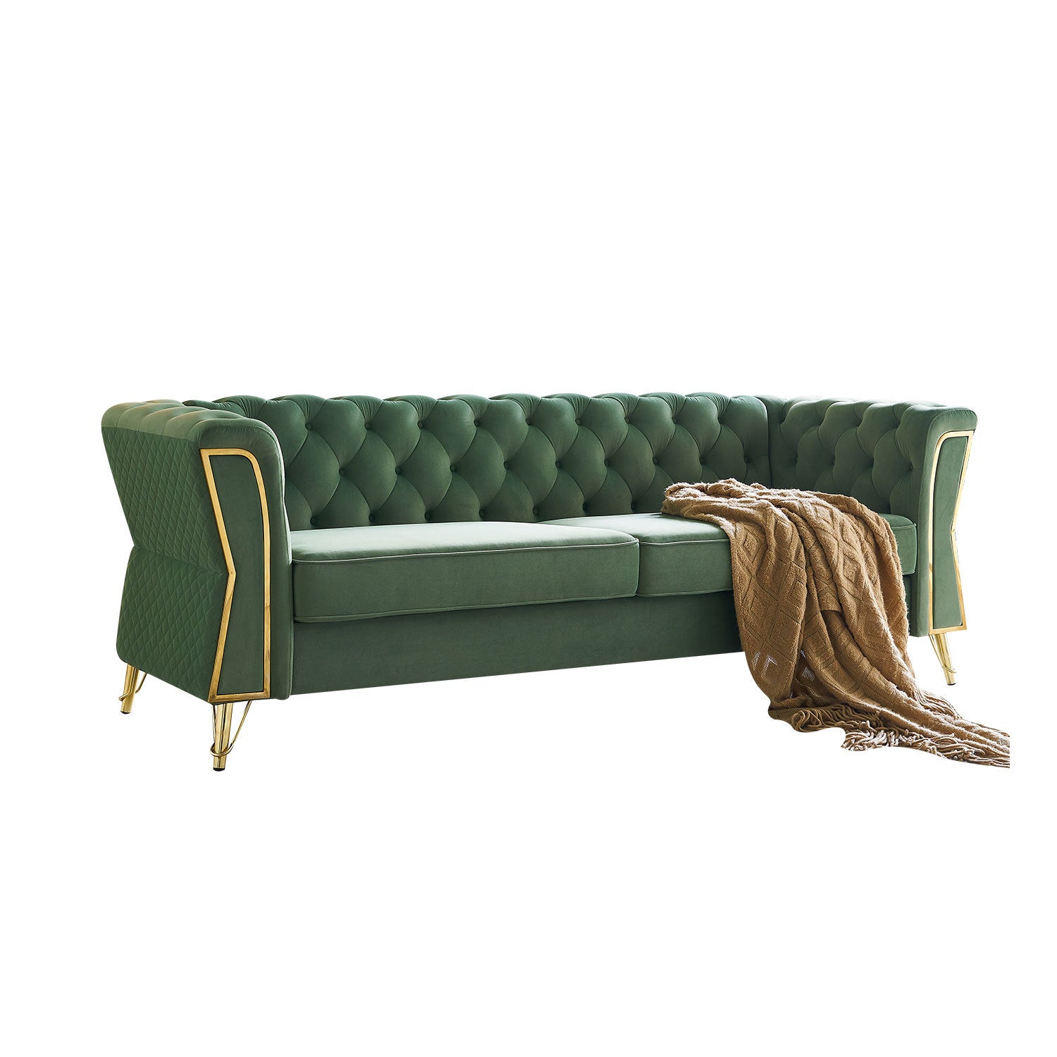 Modern Tufted Velvet Sofa 87.4 Inch For Living Room Mint Green Color Mint Green Velvet Wood Primary Living Space Tufted Back Modern Flared Arms Foam Velvet 2 Seat
