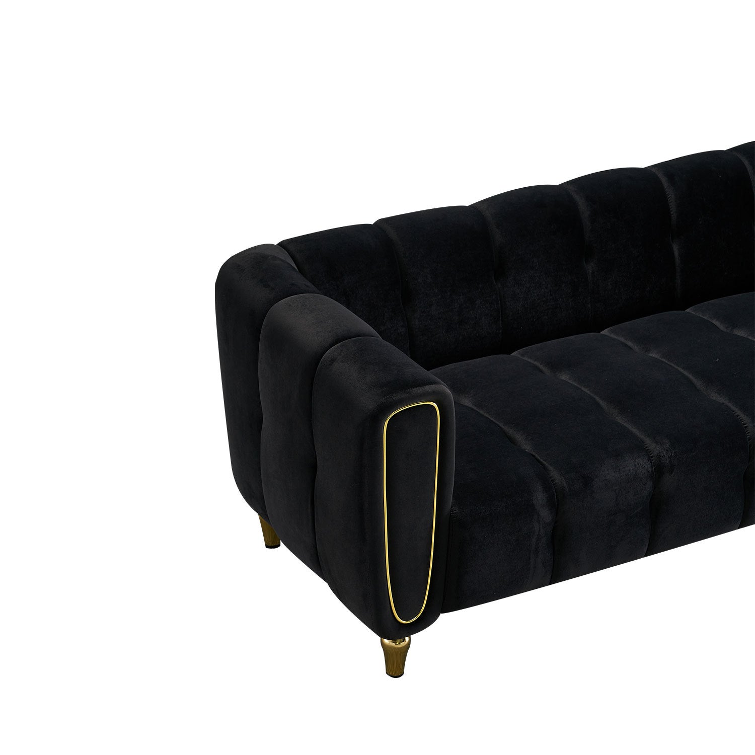 Modern Velvet Sofa 83.07 Inch For Living Room Black Color Black Velvet Wood Primary Living Space Tufted Back Modern Rolled Arms Foam Velvet 1 Seat
