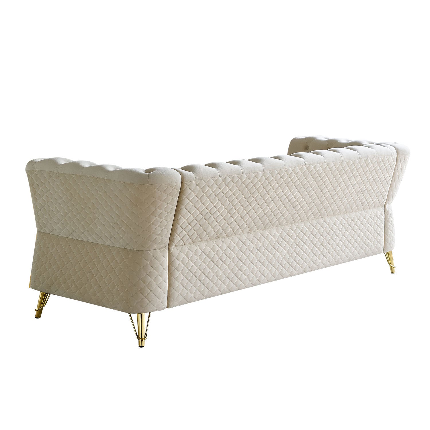 Modern Tufted Velvet Sofa 87.4 Inch For Living Room Beige Color Beige Velvet Wood Primary Living Space Tufted Back Modern Flared Arms Foam Velvet 2 Seat