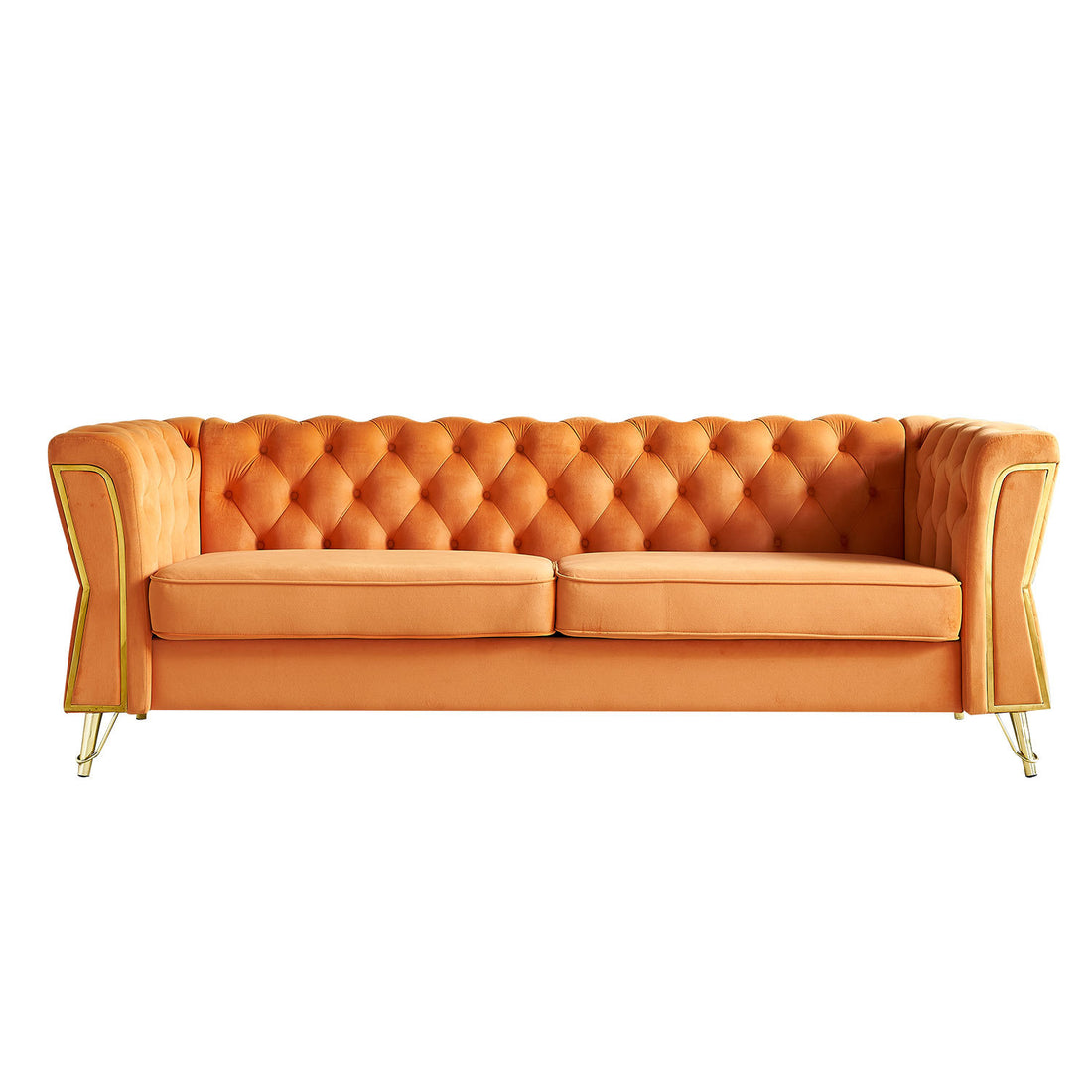 Modern Tufted Velvet Sofa 87.4 Inch For Living Room Orange Color Orange Velvet Wood Primary Living Space Tufted Back Modern Flared Arms Foam Velvet 2 Seat