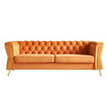 Modern Tufted Velvet Sofa 87.4 Inch For Living Room Orange Color Orange Velvet Wood Primary Living Space Tufted Back Modern Flared Arms Foam Velvet 2 Seat
