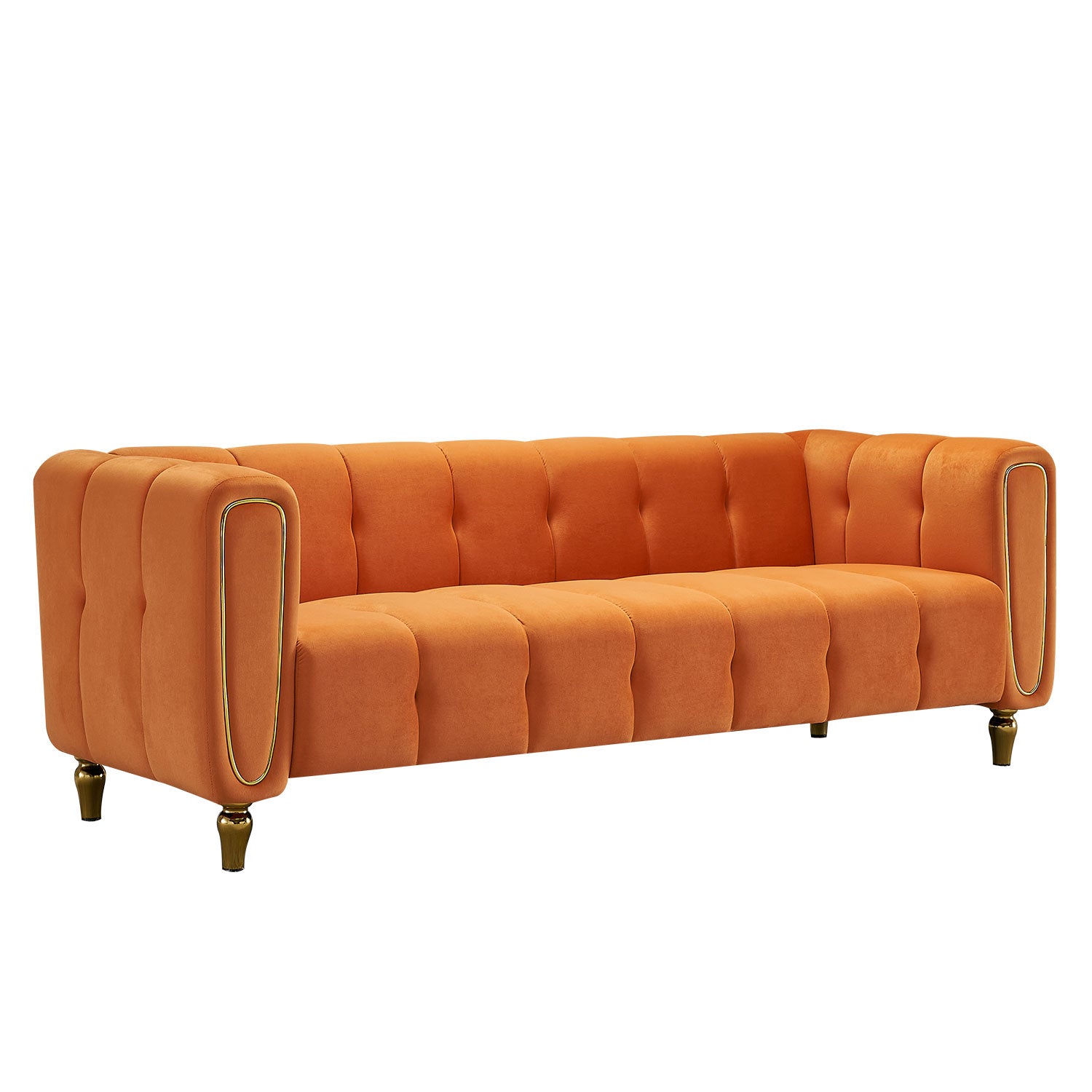 Modern Velvet Sofa 83.07 Inch For Living Room Orange Color Orange Velvet Wood Primary Living Space Tufted Back Modern Rolled Arms Foam Velvet 1 Seat