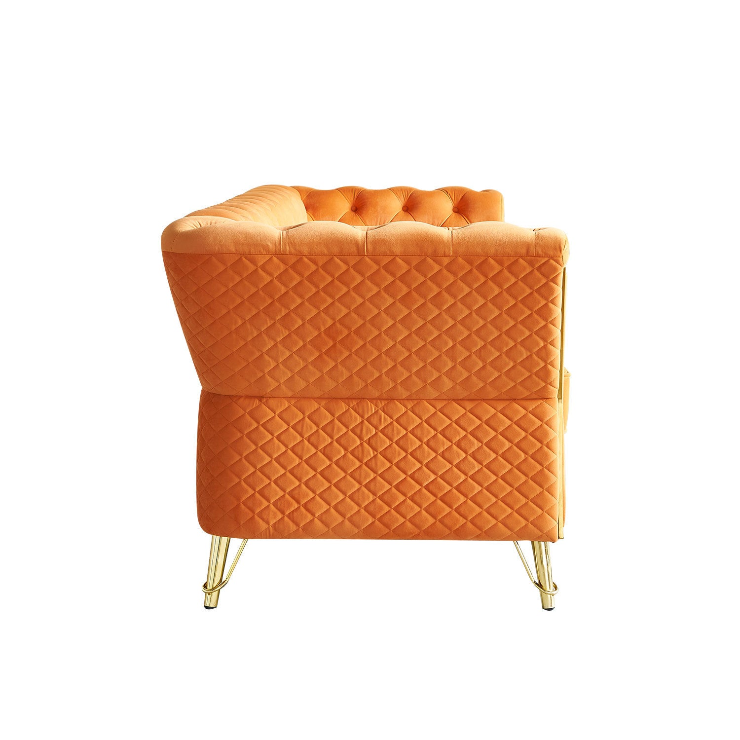 Modern Tufted Velvet Sofa 87.4 Inch For Living Room Orange Color Orange Velvet Wood Primary Living Space Tufted Back Modern Flared Arms Foam Velvet 2 Seat