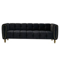 Modern Velvet Sofa 83.07 Inch For Living Room Black Color Black Velvet Wood Primary Living Space Tufted Back Modern Rolled Arms Foam Velvet 1 Seat