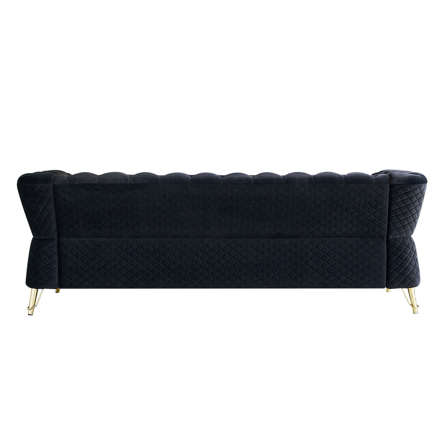 Modern Tufted Velvet Sofa 87.4 Inch For Living Room Black Color Black Velvet Wood Primary Living Space Tufted Back Modern Flared Arms Foam Velvet 2 Seat