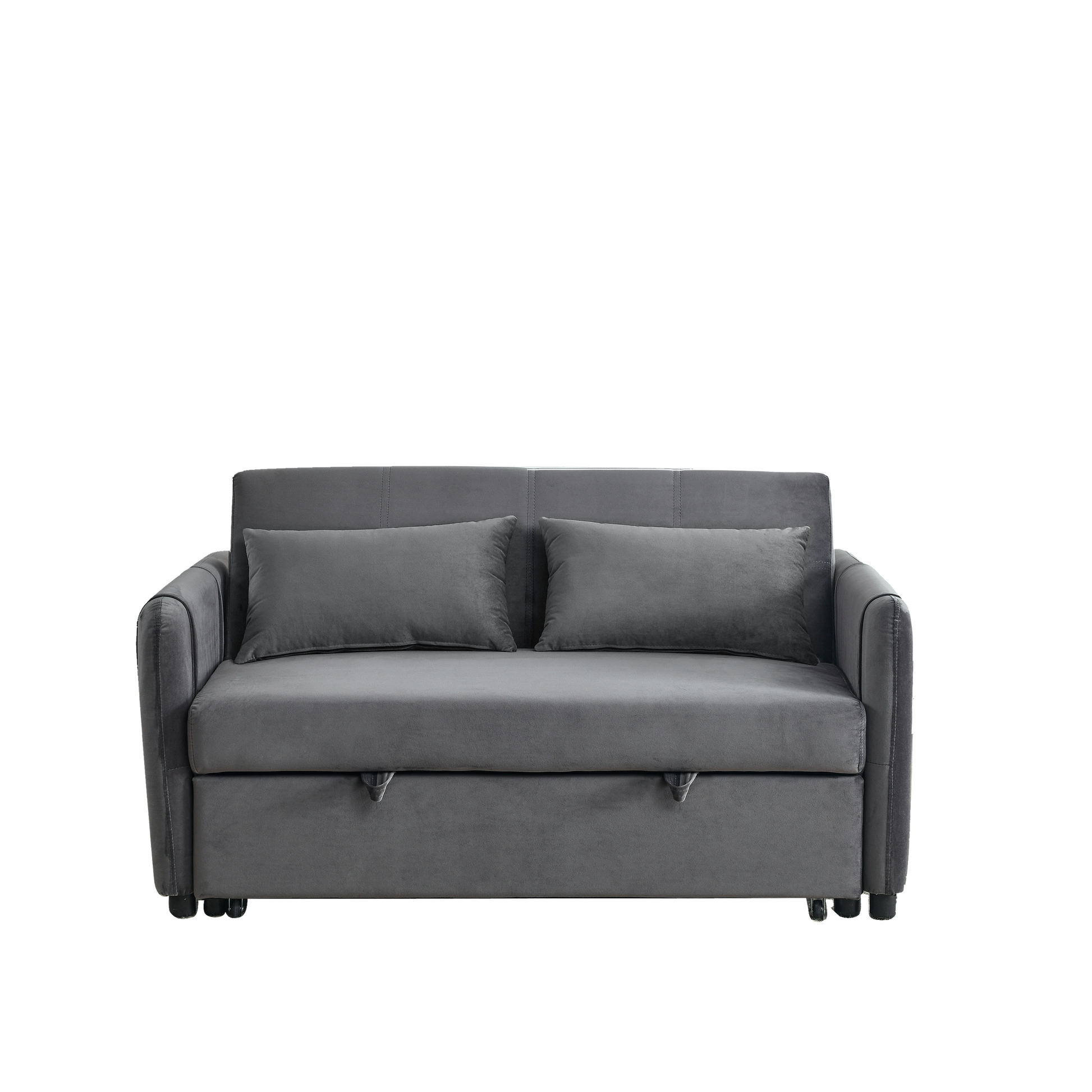 Convertible Sofa Bed, 3 In 1 Versatile Velvet Double Sofa With Pullout Bed, Seat With Adjustable Backrest, Lumbar Pillows, And Living Room Side Pockets, 54 Inch, Grey Brown Wood Primary Living Space Delicate Duty Eucalyptus 2 Seat Grey Velvet Soft Pillow