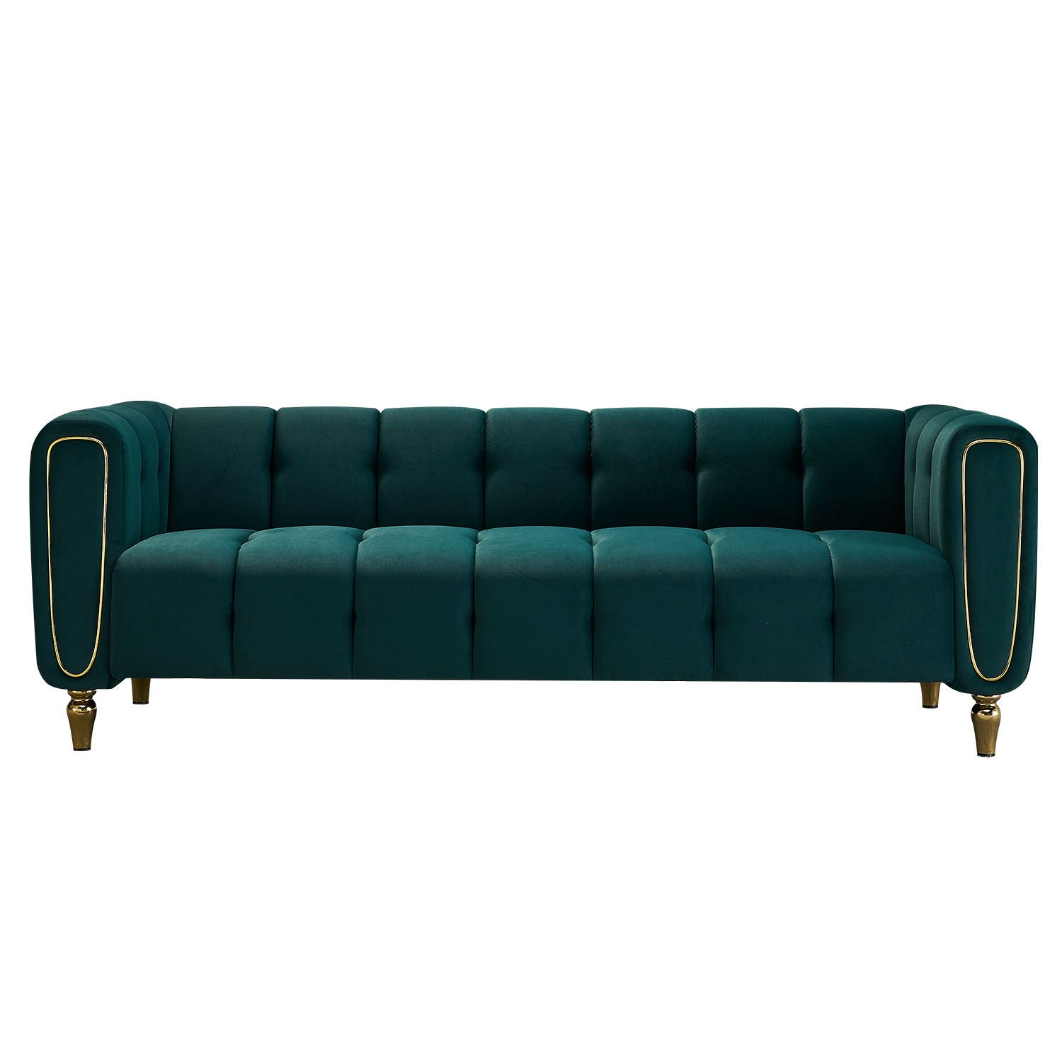 Modern Velvet Sofa 83.07 Inch For Living Room Green Color Green Velvet Wood Primary Living Space Tufted Back Modern Rolled Arms Foam Velvet 1 Seat